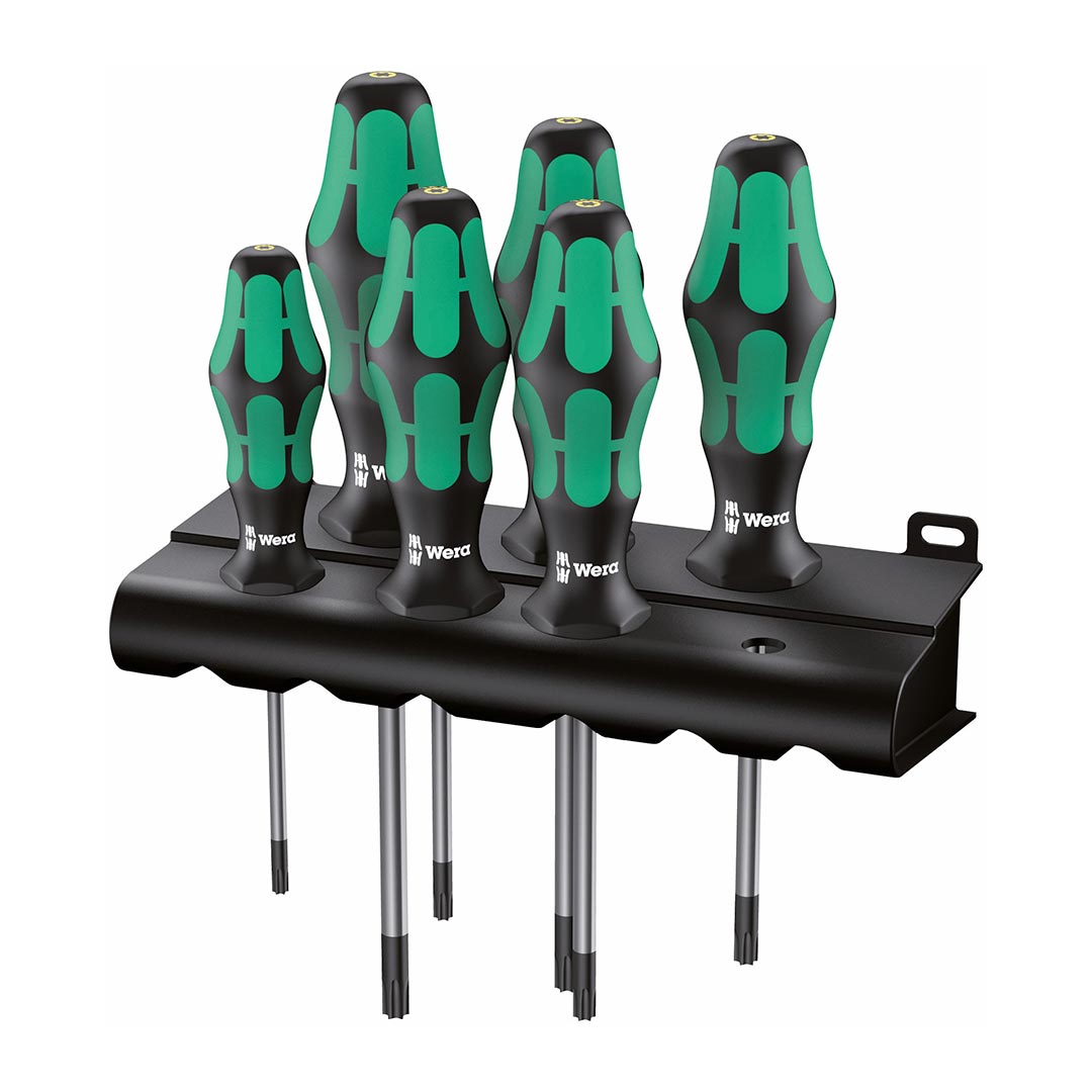 Wera 05028062001 Kraftform Plus 367/6 Torx Screwdriver Set and Rack, 6-Piece,MULTI,TX10x80mm, TX15x80mm, TX20x100mm, TX25x100mm, TX30x115mm, TX40x140mm