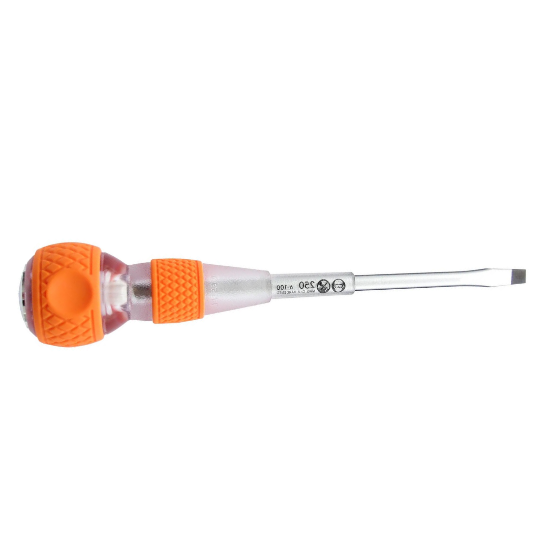 Vessel 250S6100 Ball Grip Tang-Thru Screwdriver – Slotted 6mm x 100mm