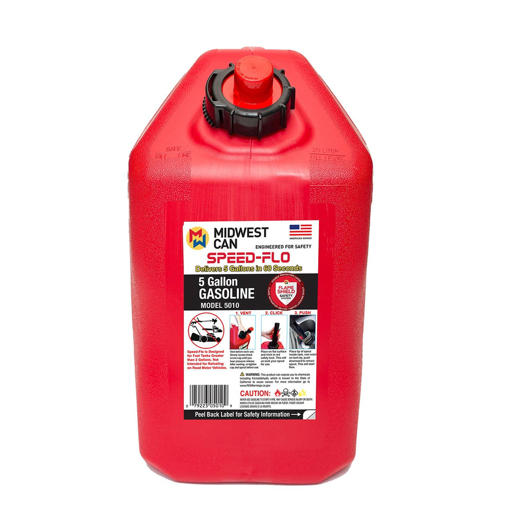 Midwest Can Company MC-5010 Pro Line Gasoline Can Fuel Container Jug with Speed-Flo Spout and Flame Shield System, 5 Gallons, Red