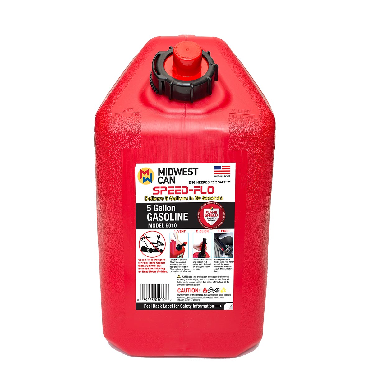 Midwest Can Company MC-5010 Pro Line Gasoline Can Fuel Container Jug with Speed-Flo Spout and Flame Shield System, 5 Gallons, Red