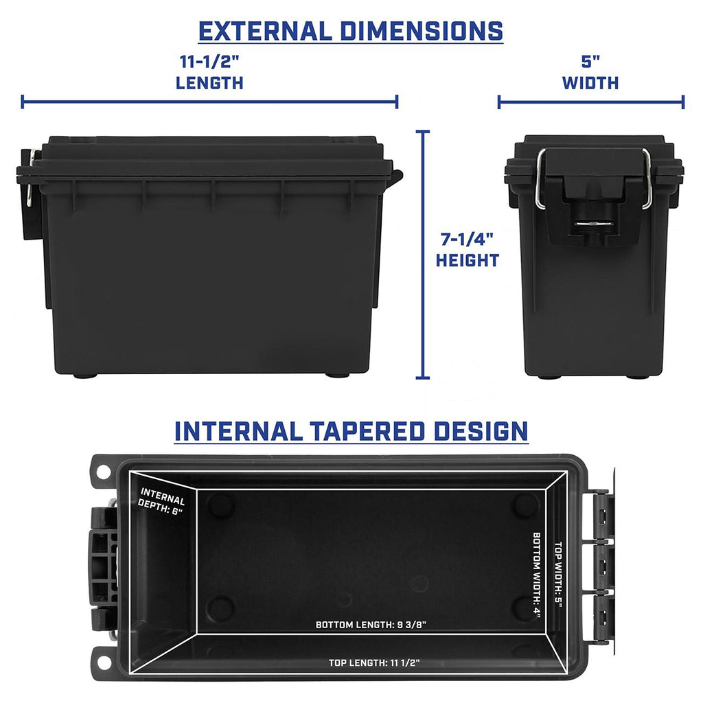 Sheffield 12629 Ammo Storage Box, Stackable .30 Cal Field Boxes, Water and Dust Resistant, Lockable Storage Box with Handle, Secures Hunting Gear, Supplies, and Bullets, Made in USA, Black, 1-Pack