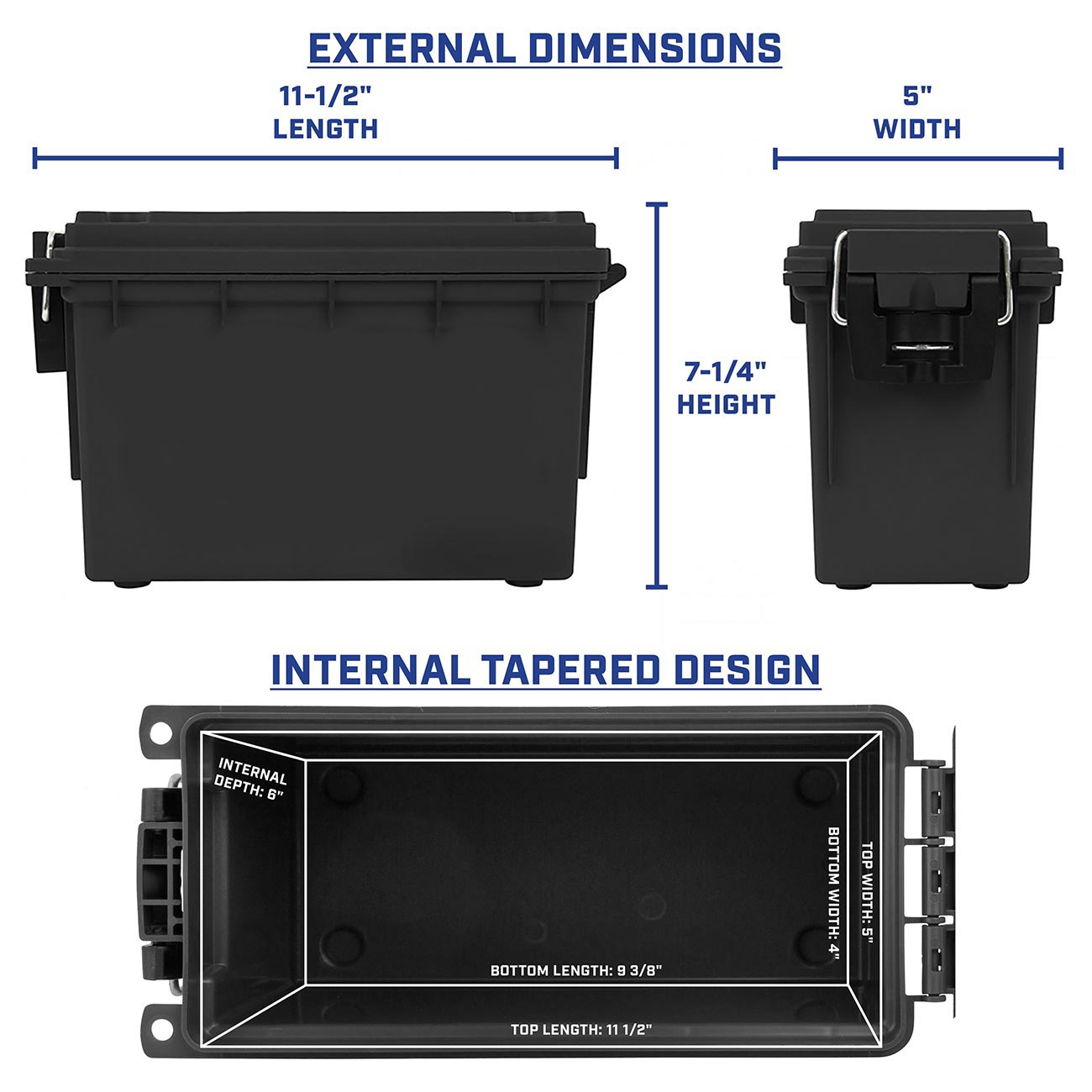 Sheffield 12629 Ammo Storage Box, Stackable .30 Cal Field Boxes, Water and Dust Resistant, Lockable Storage Box with Handle, Secures Hunting Gear, Supplies, and Bullets, Made in USA, Black, 1-Pack