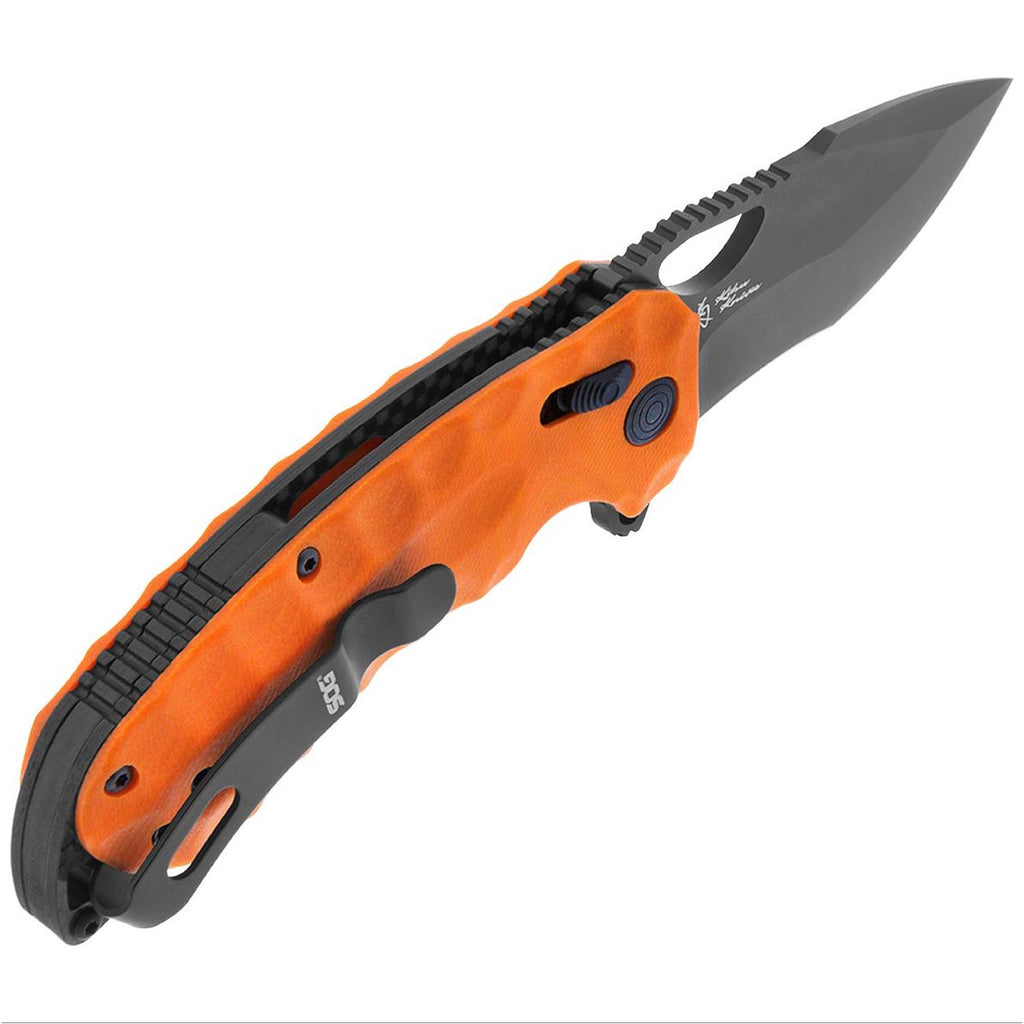 The Hair Edit SOG KIKU XR LTE Lightweight Outdoor Ambidextrous Large-Format Folding Knife | CTS XHP Steel Blade | XR Locking Mechanism, Orange G10