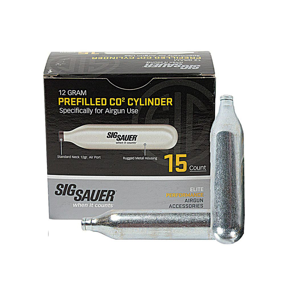 Sig Sauer 12 Gram Prefilled CO2 Cylinders for Airguns | Compact Lightweight Replacement CO2 Cartridges with Stable Power Output for ASP Air Pistols & Air Rifles, 15-Pack
