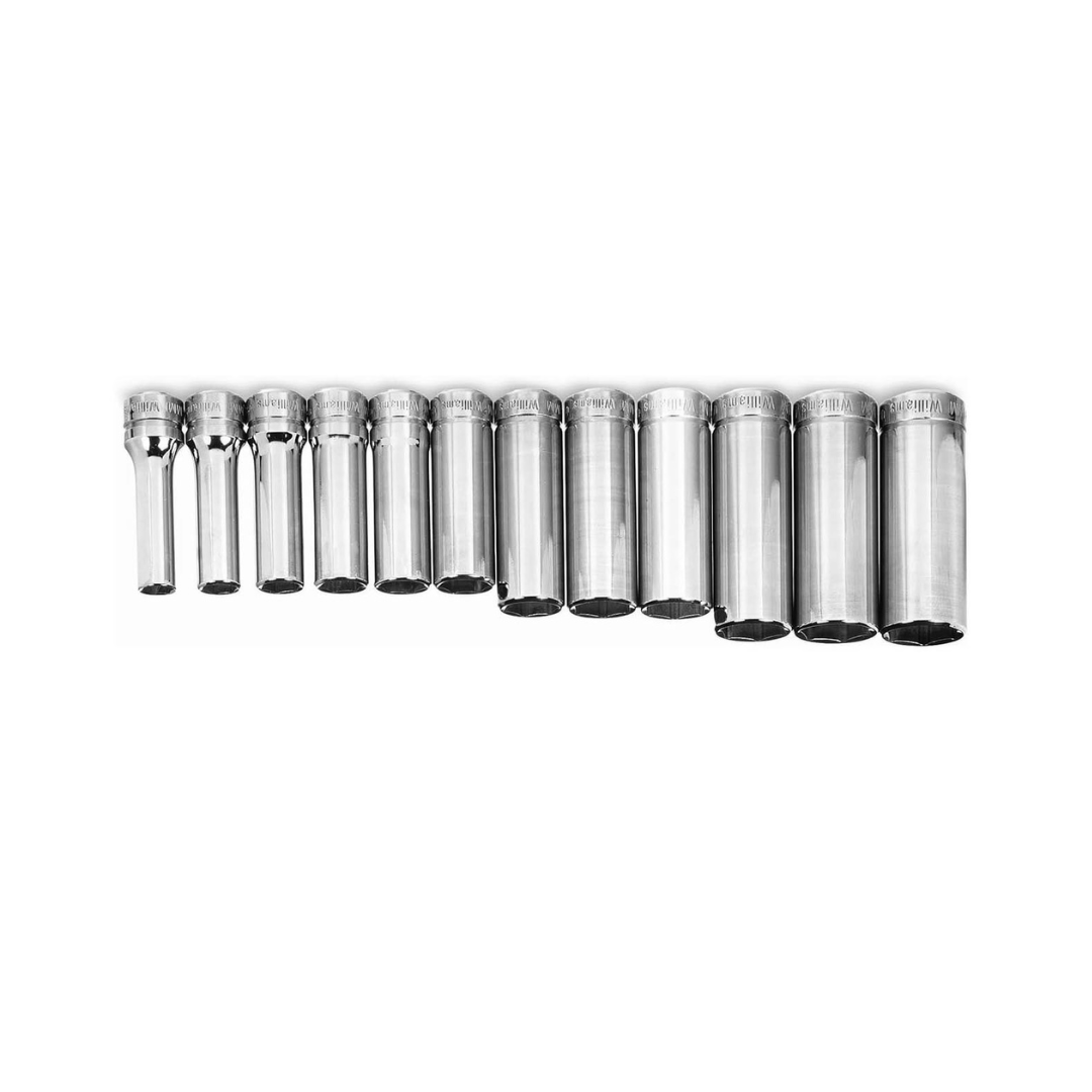 Williams JHWMSBD12HRC SUPERTORQUE 12-Piece 3/8-Inch Drive Deep Metric 6 Point Socket Set (Range: 8mm - 19mm), High-Polished Chrome Finish, Designed for Maximum Engagement on 6-Point Fasteners