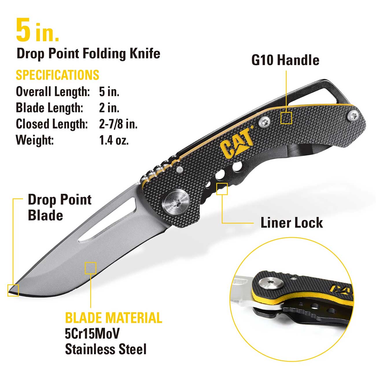 Cat 3 Piece 12-in-1 Multi-Tool, Knife, and Multi-Tool Key Chain Gift Box Set - 240192 , Yellow