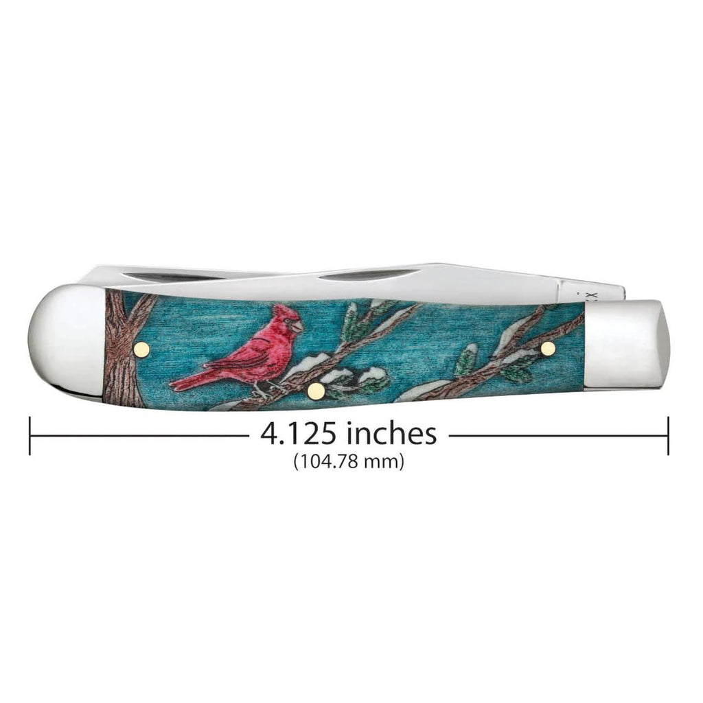 Case XX WR POCKET KNIFE TRAPPER - CARDINAL EMBELLISHED NATURAL BONE W/COLOR WASH, ITEM 39159, LENGTH CLOSED 4 1/8 INCH (6254 SS)