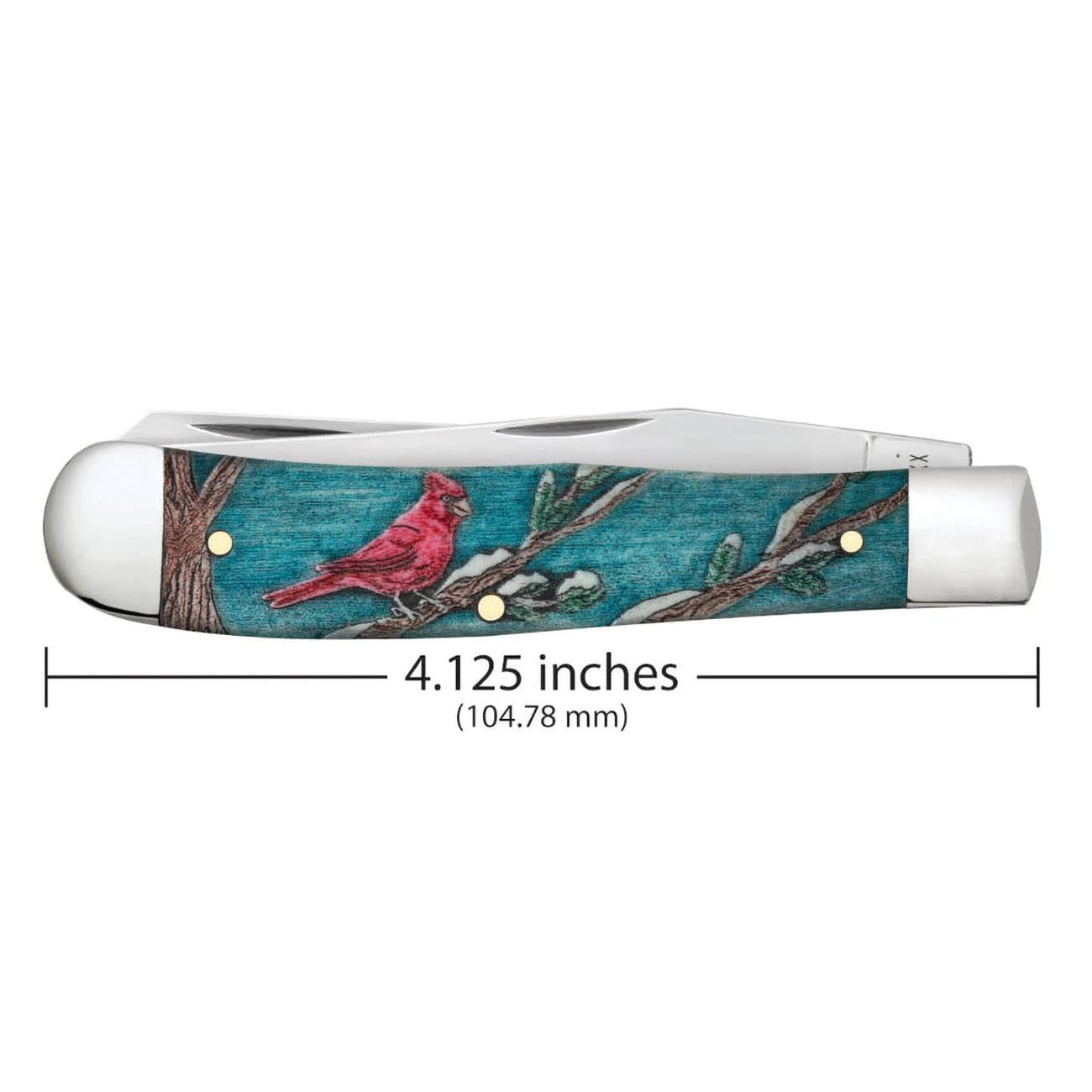 Case XX WR POCKET KNIFE TRAPPER - CARDINAL EMBELLISHED NATURAL BONE W/COLOR WASH, ITEM 39159, LENGTH CLOSED 4 1/8 INCH (6254 SS)