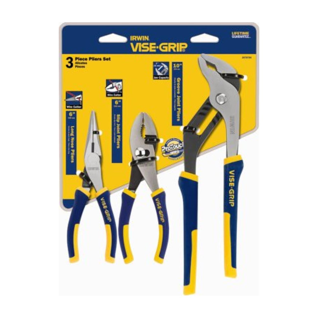 3 PIECE PRO PLIER SET(6"LONG NOSE& SLIP/10" GROO