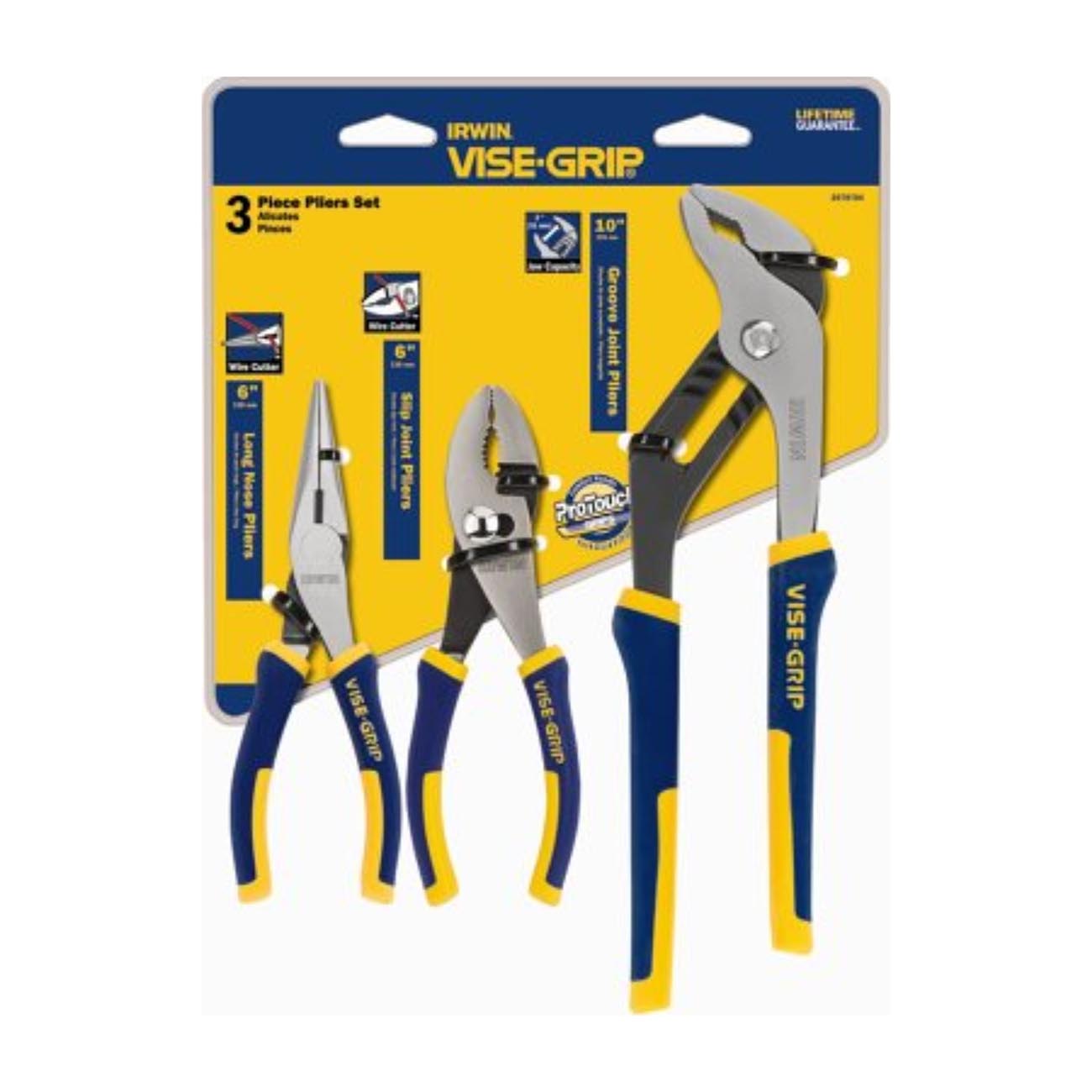 3 PIECE PRO PLIER SET(6"LONG NOSE& SLIP/10" GROO