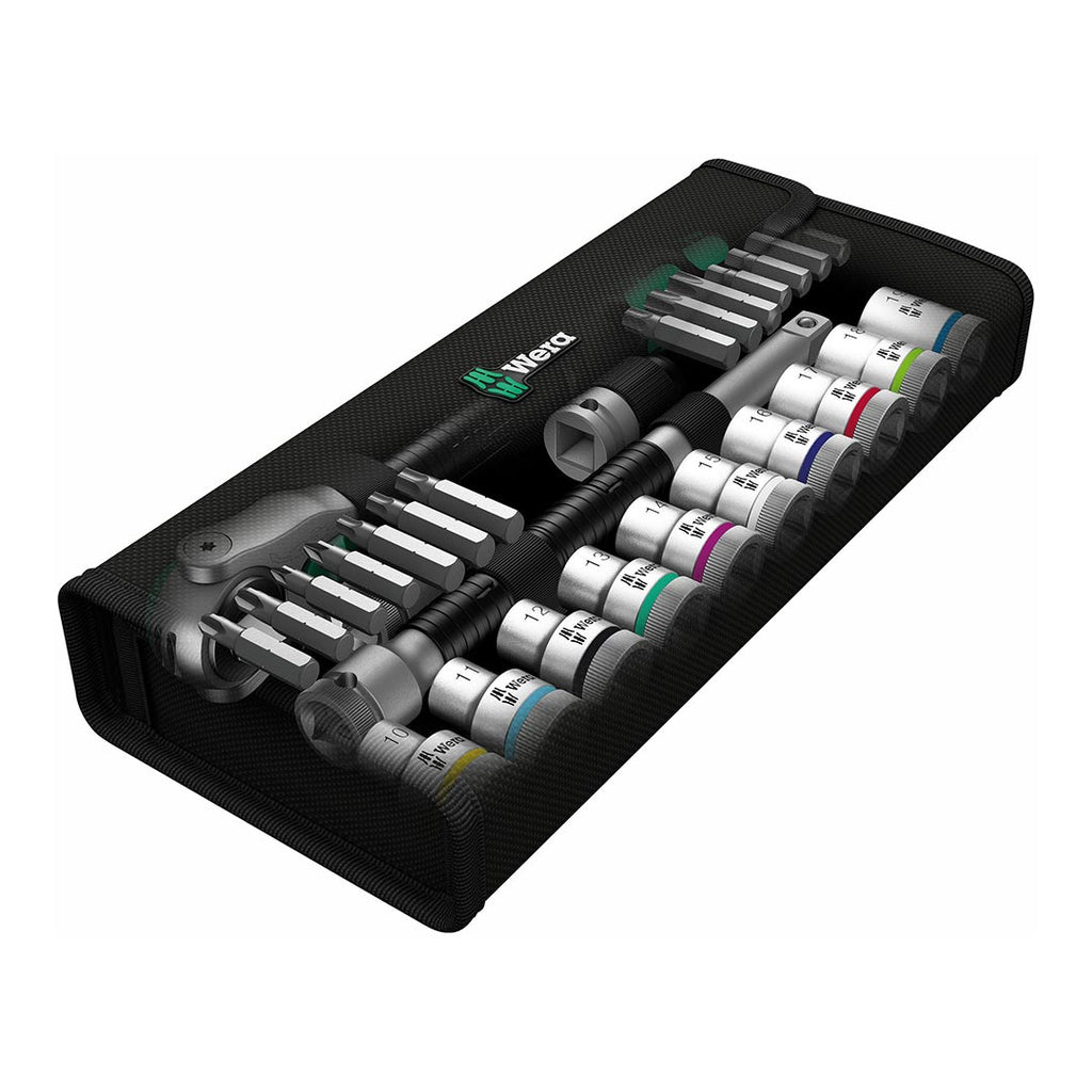 Wera 05004076001 Zyklop Speed 1/2″ Drive Ratchet Set – 29‑Piece Metric Socket & Bit Set with Extensions, Bit Adapter & Textile Case