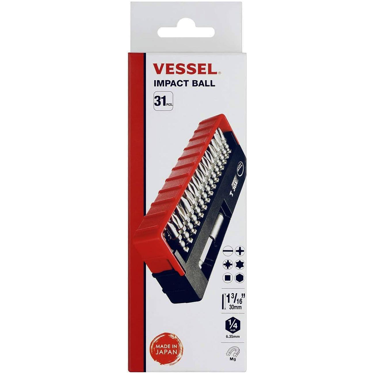 VESSEL IMPACT BALL™ Torsion Bit 30+1 PC. Set in SLIDE CASE No.IB31P02U Made in Japan by VESSEL