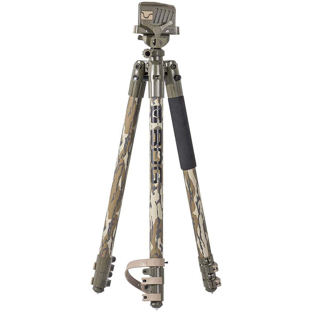 BOG DeathGrip Mossy Oak Bottomland Camo Tripod with Durable Aluminum Frame, Lightweight, Stable Design, Bubble Level, Adjustable Legs, and Hands-Free Operation for Hunting, Shooting, and Outdoors