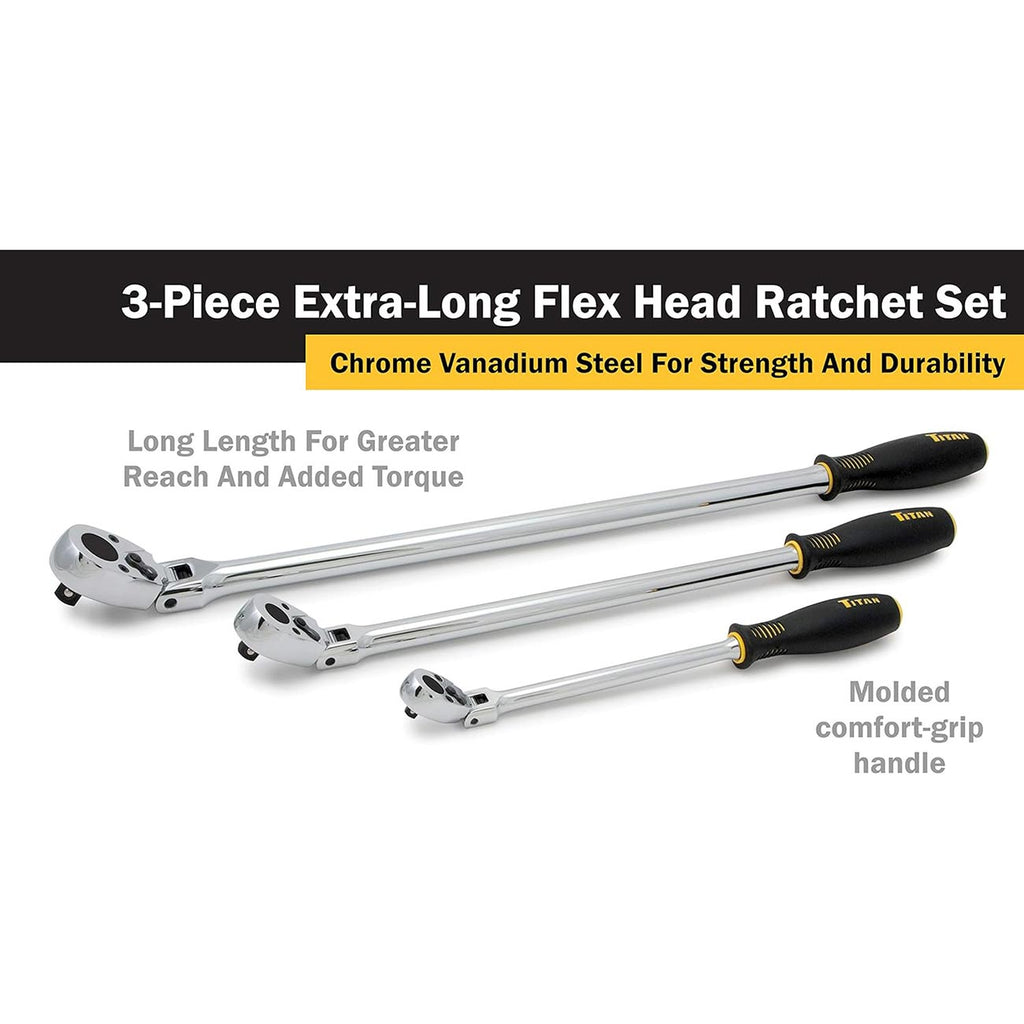 Titan 11303 3-Piece 36-Tooth Extra-Long Flex Head Ratchet Set