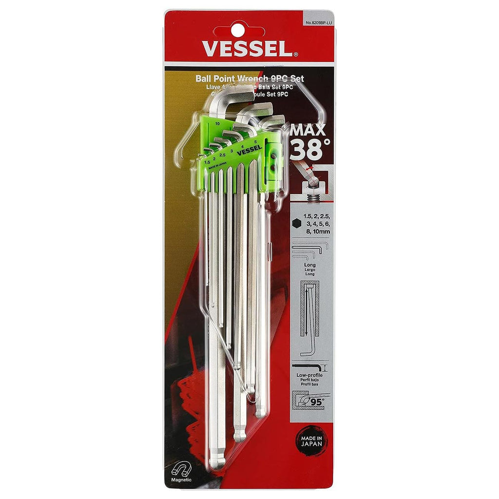 VESSEL Ball Point Hex L-Key Wrench Stubby (Long Type) 9PC. Set No.8209BP-LU 8209BPLU