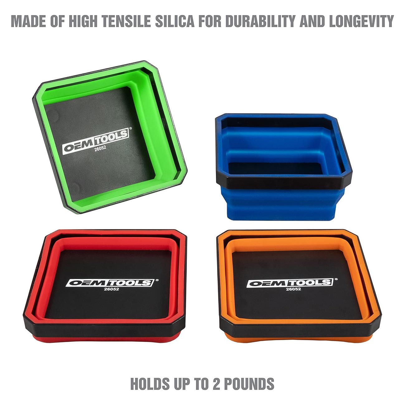 OEMTOOLS 26052 Foldable Magnetic Tray Set, Magnetic Tray for Mechanic's Small Parts, Sorting and Storage, Collapsible, 4-1/2" Square, 2 lb. Capacity, 4 Colors