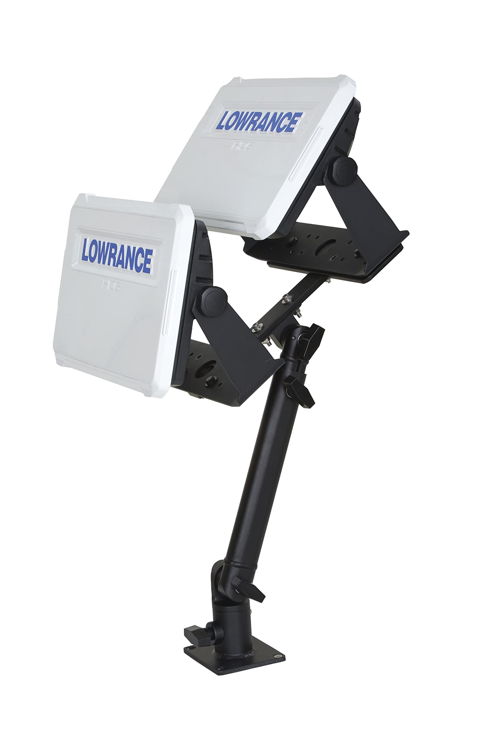 Double Face Marine Electronic Mount, Fish Finder Bracket, Anodized Aluminum 350 Degree Swivel Monitor Mount with Adjustable Height, Easy Install, Mounting Plate Fits Most Monitors
