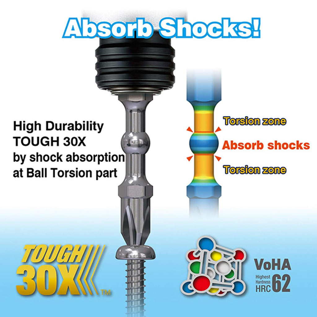 VESSEL Impact Ball Torsion Bits Assort X50 5PC with MAG Charge Holder (PH1/PH2/PH2/PH2/PH3) (IBMG50K001)