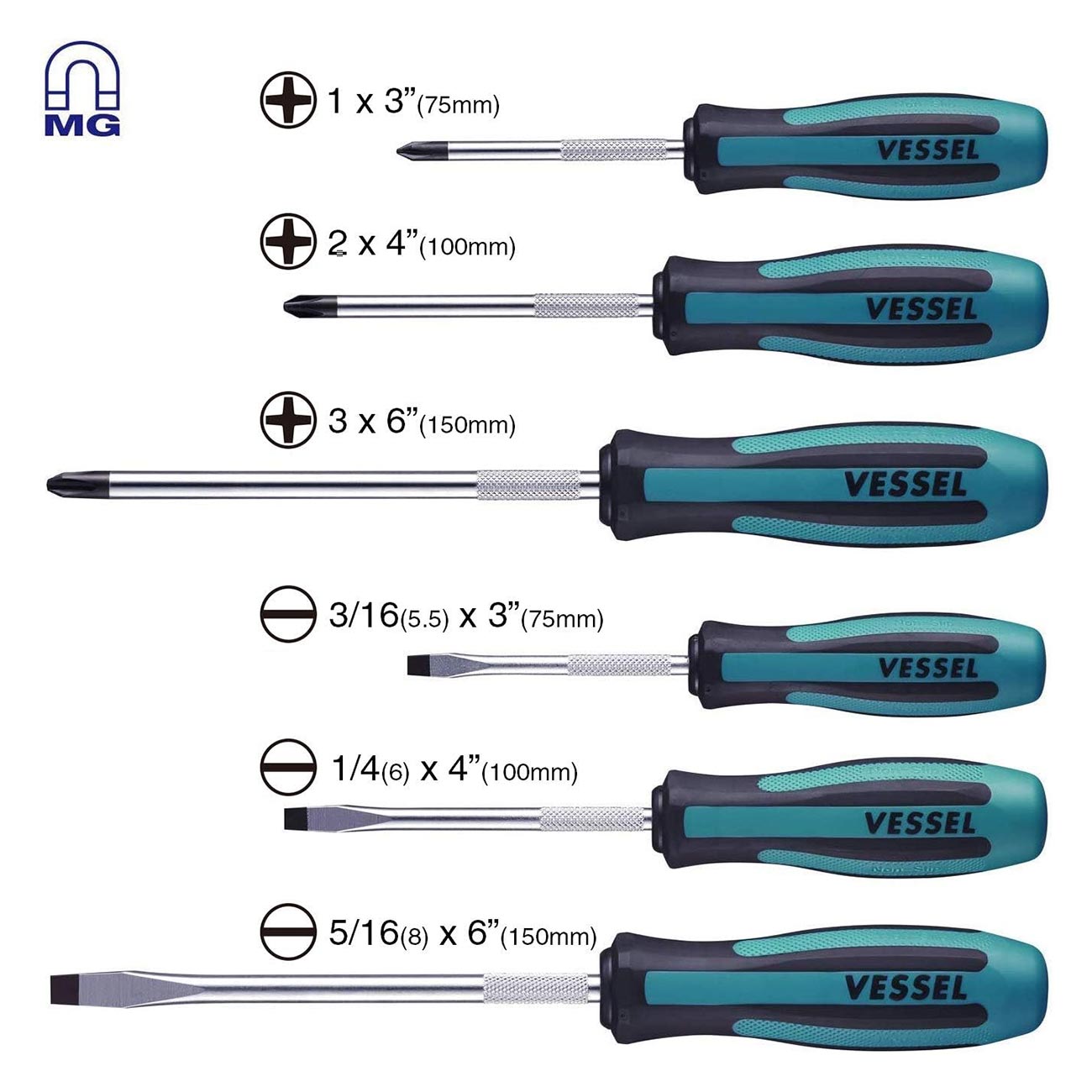 VESSEL MEGADORA Screwdriver Set 6pcs. 9006PB (Paper Box)