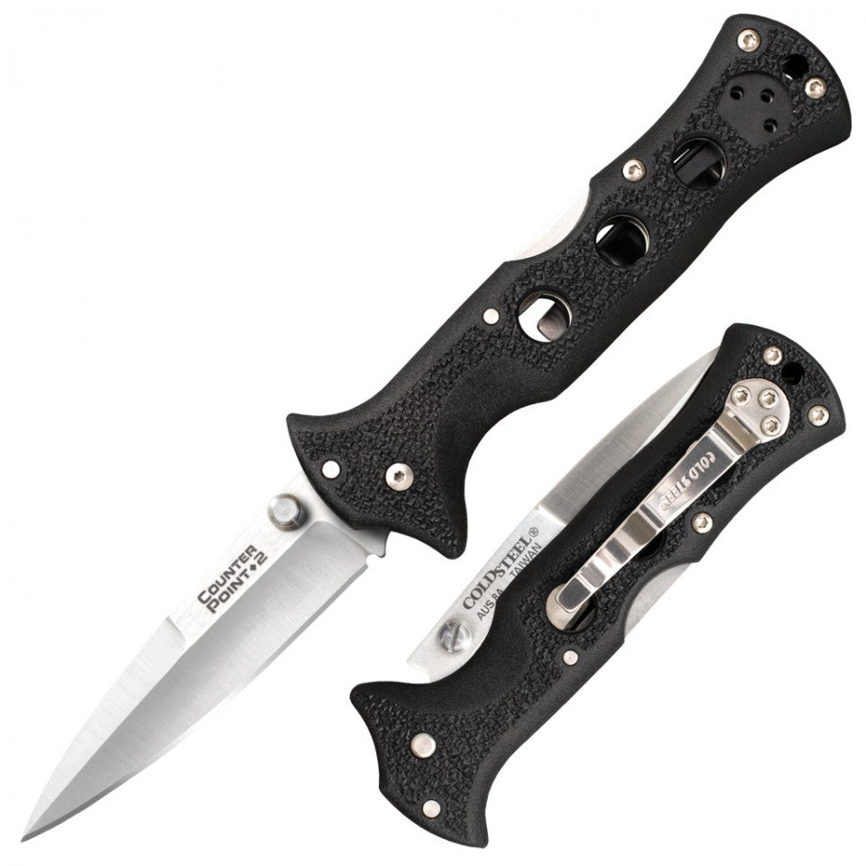 COLD STEEL Counter Point 2 3" Japanese AUS8A Razor-Sharp Blade 3.875" Griv-Ex Handle Narrow Blade Folding Knife w/Tri-Ad Locking Mechanism