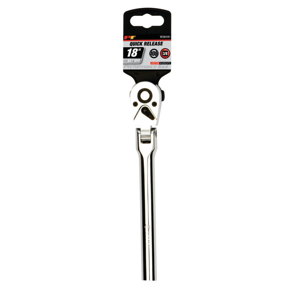 Performance Tool W38181 3/8-Inch Drive Flex Head Long Ratchet