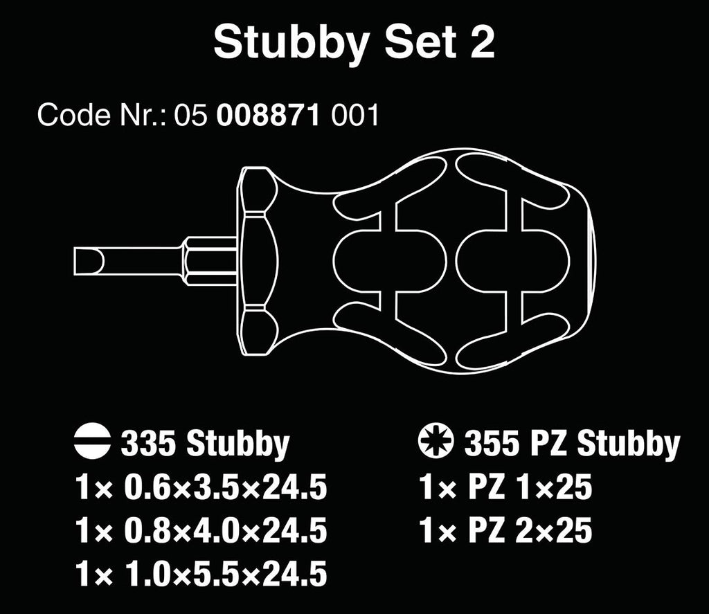 Stubby Set 5pc Pozidriv/Slotted - 05008871001