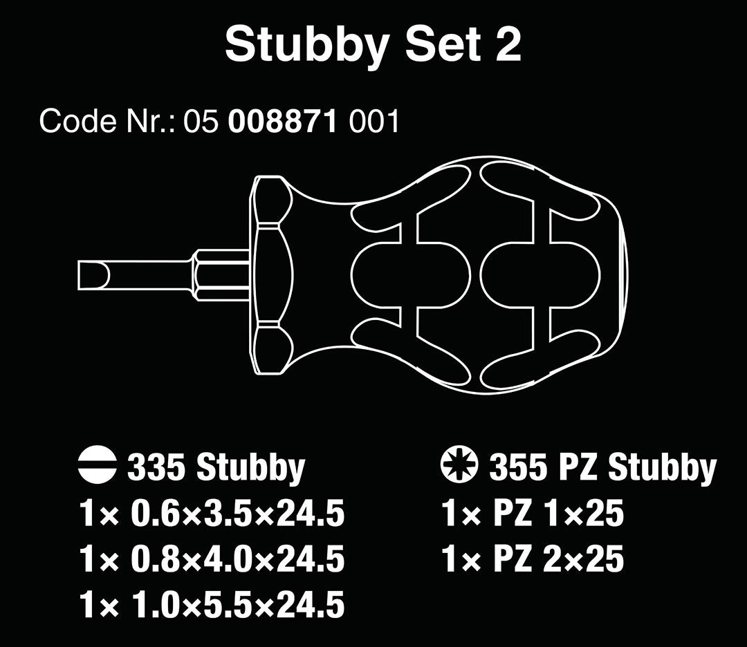 Stubby Set 5pc Pozidriv/Slotted - 05008871001