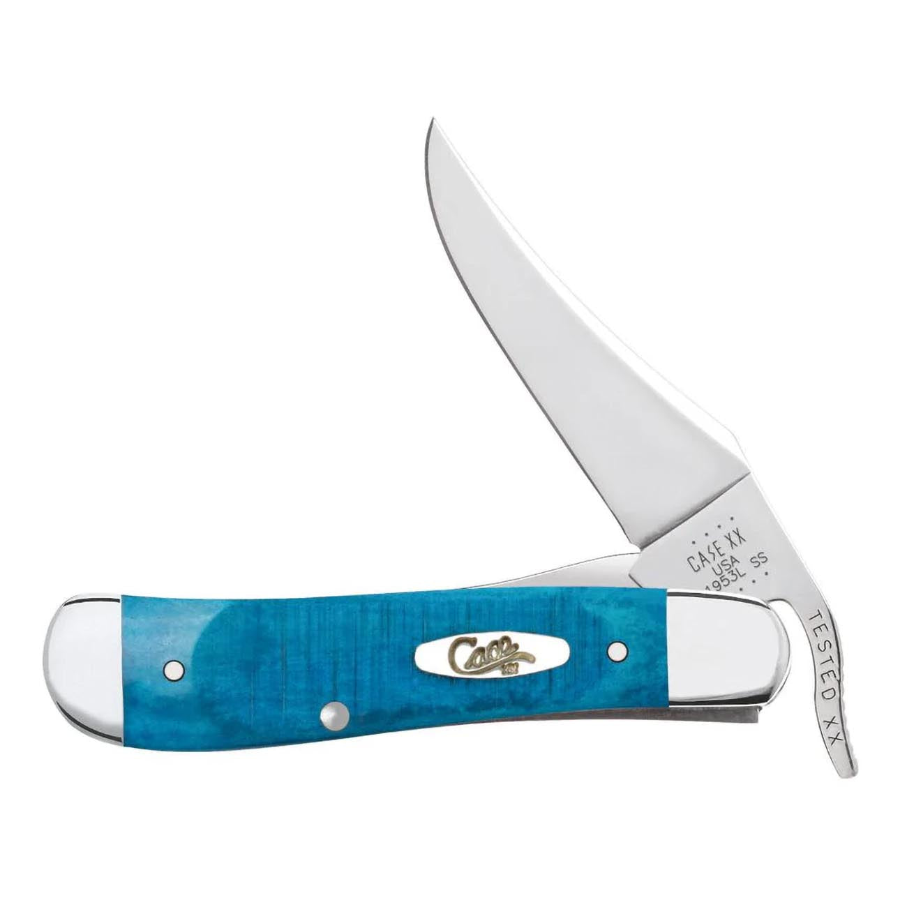 Case Knives 25589 RussLock Folding Pocket Knife – Caribbean Blue Bone Sawcut Jig Handle, Tru-Sharp Surgical Steel Clip Blade