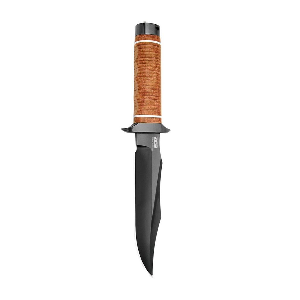 SOG Super Bowie 7.5" Black TiNi Fixed Blade Leather Handles Leather Sheath