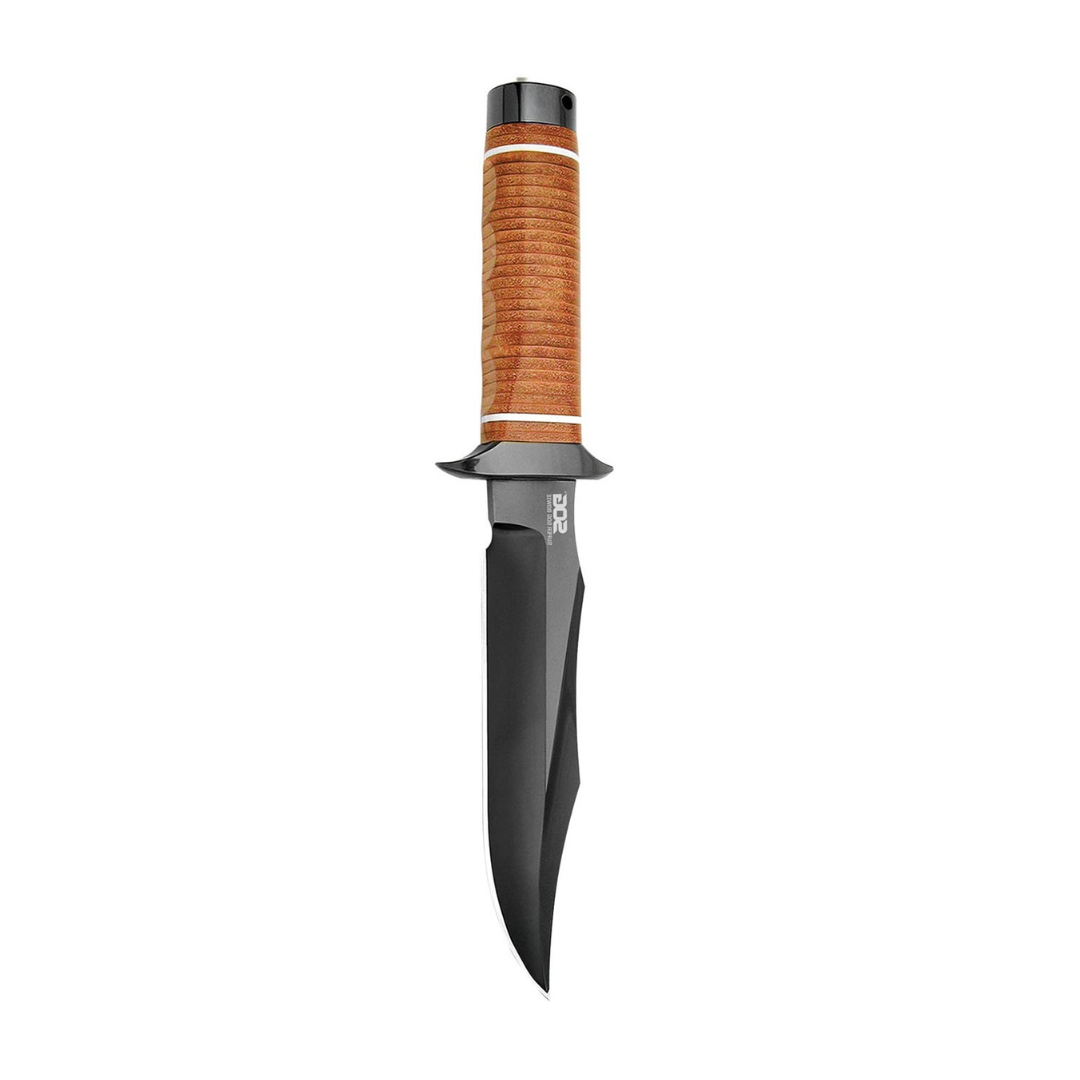 SOG Super Bowie 7.5" Black TiNi Fixed Blade Leather Handles Leather Sheath