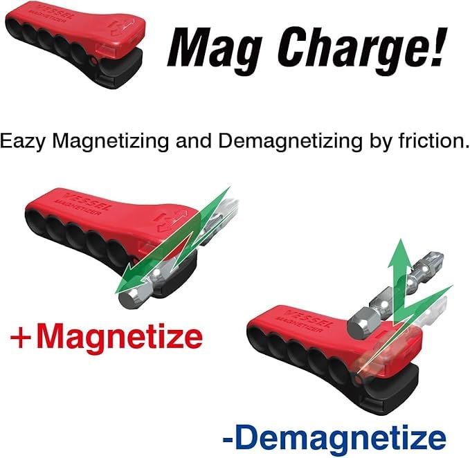 VESSEL IMAPCT BALL Torsion Bit with Mag Charge Holder 5PC. Set (+2, SQ2, T20, T25, #6(1/4")) IBMG90K002 Made in Japan by VESSEL
