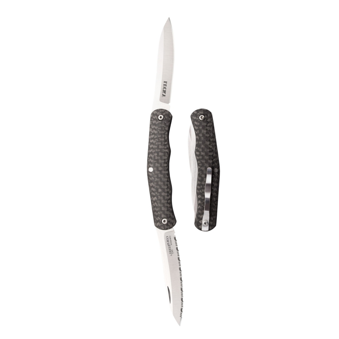 COLD STEEL Lucky Twin 2.625" S35VN Blades 3.25" Carbon Fiber Handle Everyday Carry Compact Pocket Folding Knife w/Slip Joint Lock