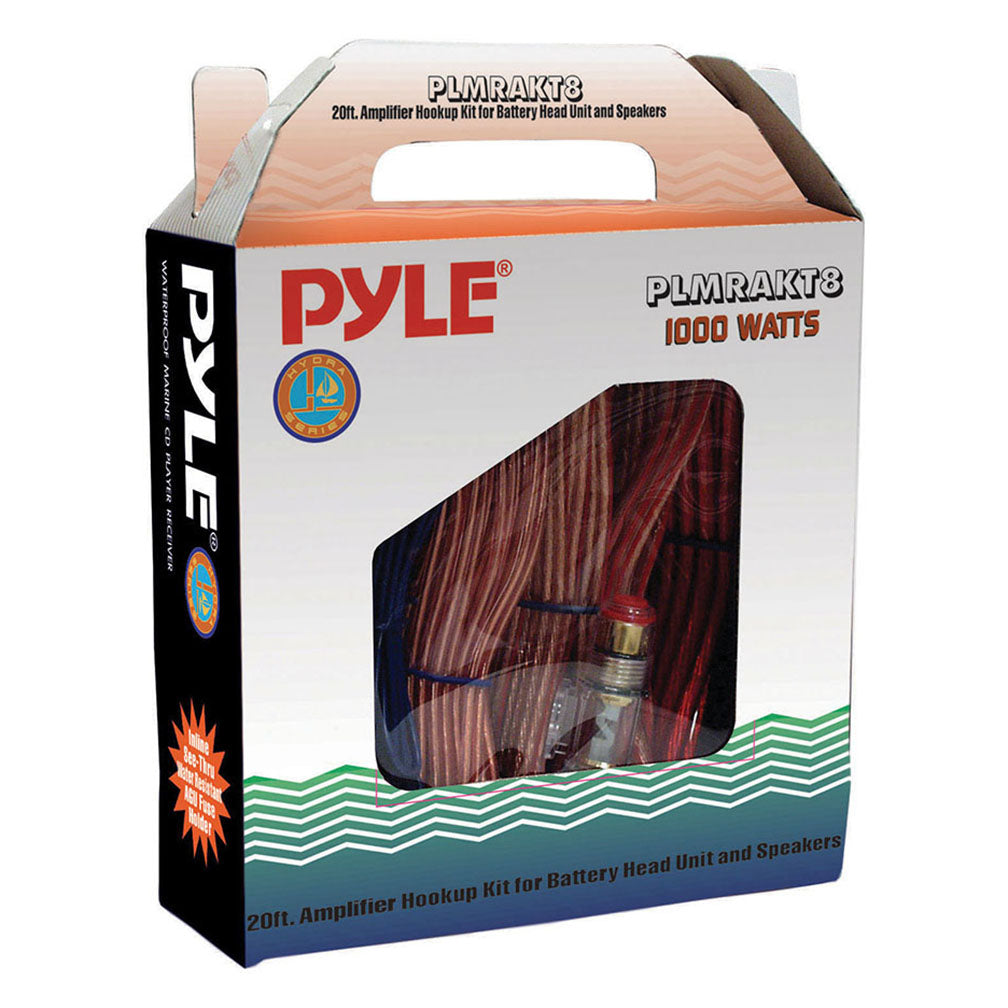Pyle Marine and Car Audio Wiring Kit - 20ft 8 Gauge Power Wire - Up to 1000 Watts Amplifier Hookup for Battery, Head Unit & Stereo Speaker Installation - Marine Grade Cable & Gold Plated Fuse