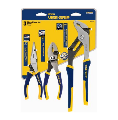 3 PIECE PRO PLIER SET(6"LONG NOSE& SLIP/10" GROO