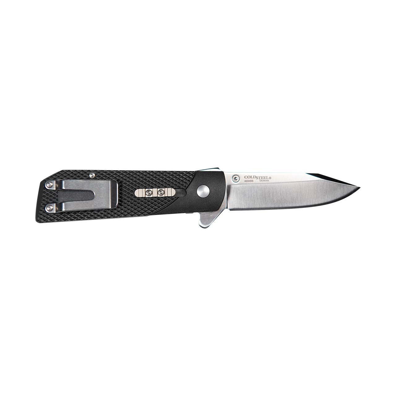 Cold Steel 1911 Folding Knife with Liner Lock, Checkered Griv-Ex Handle, Ambidextrous Pocket Clip, and Flipper, Silver & Black
