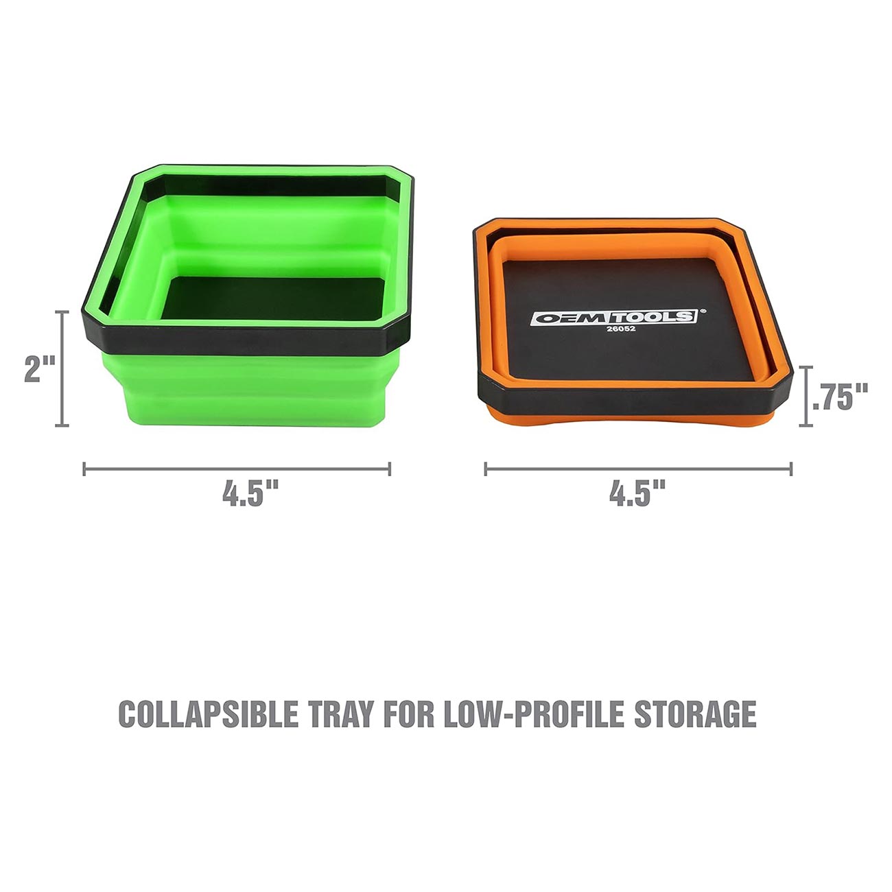 OEMTOOLS 26052 Foldable Magnetic Tray Set, Magnetic Tray for Mechanic's Small Parts, Sorting and Storage, Collapsible, 4-1/2" Square, 2 lb. Capacity, 4 Colors