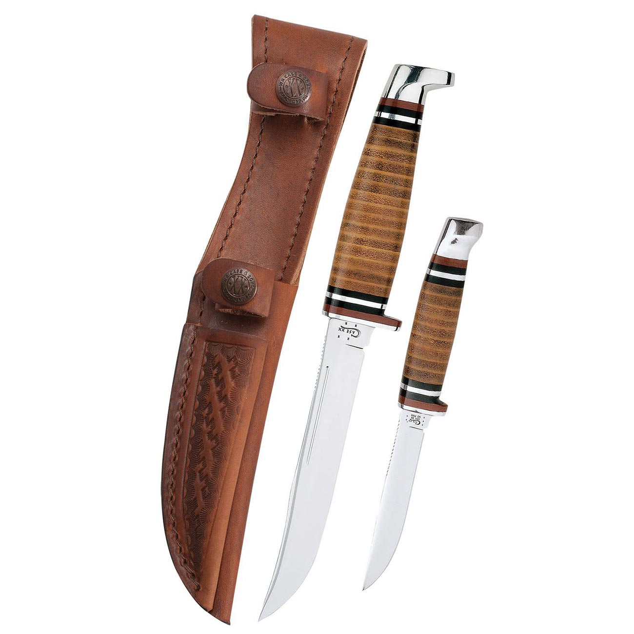 Case WR XX Pocket Knife Two Knife Set Twin Finn W/Leather Sheath Item #372 - (Twinfinn SS)