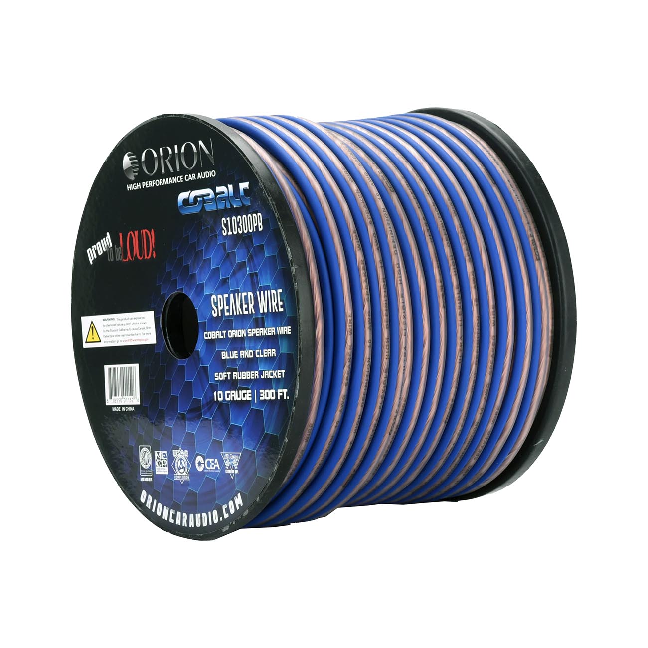 Orion Cobalt S10300PB 10 Gauge AWG (300-Ft Blue/Clear) High Powered Car Speaker Wire Roll, Surround Sound, Home Theater Speakers, RV Audio | 2x10 Gauge Speaker Cable/Wire Roll