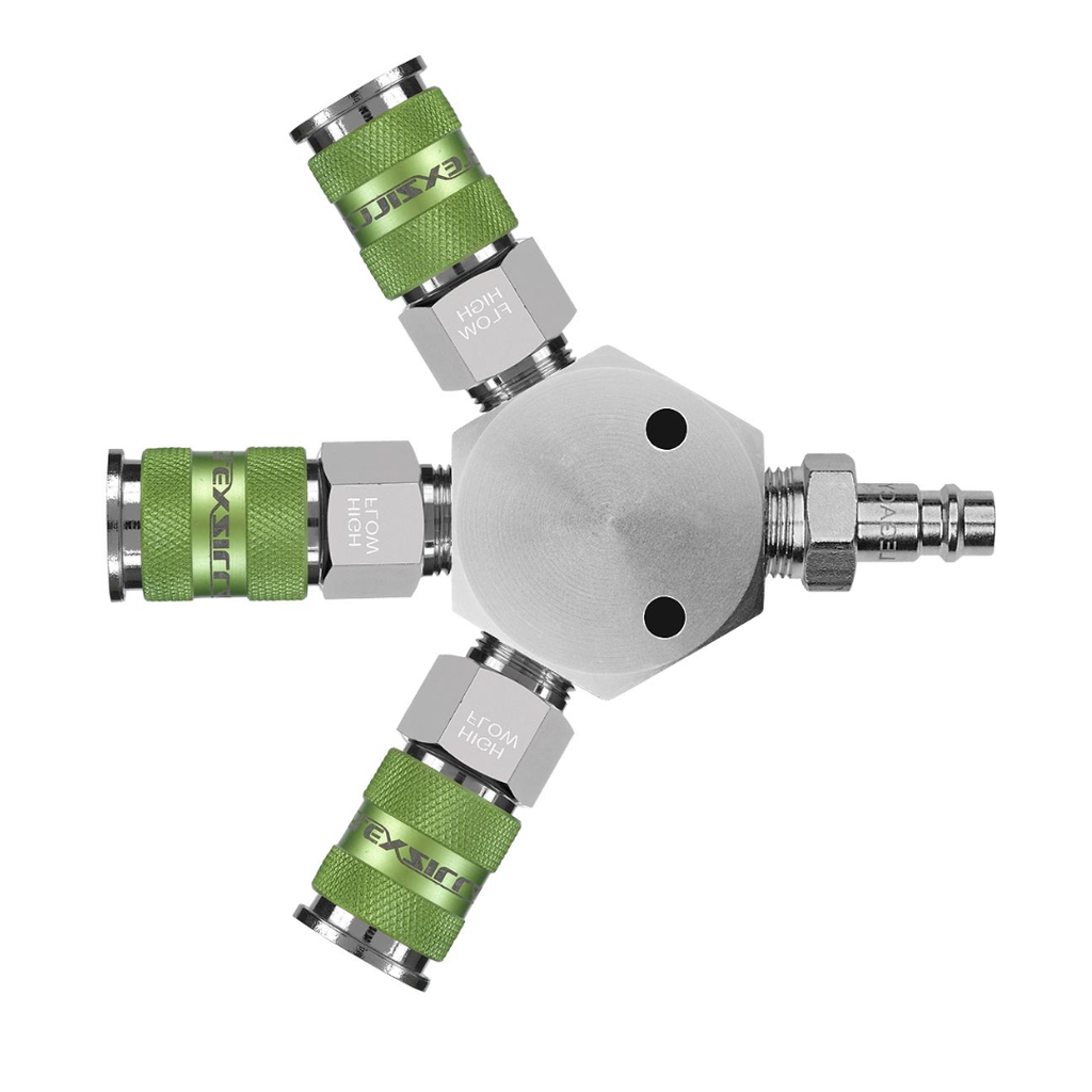 Flexzilla A86666FZ Pro High Flow 3-Way Air Manifold, 3/8" NPT Aluminum Splitter with 3 Couplers & 1 Plug
