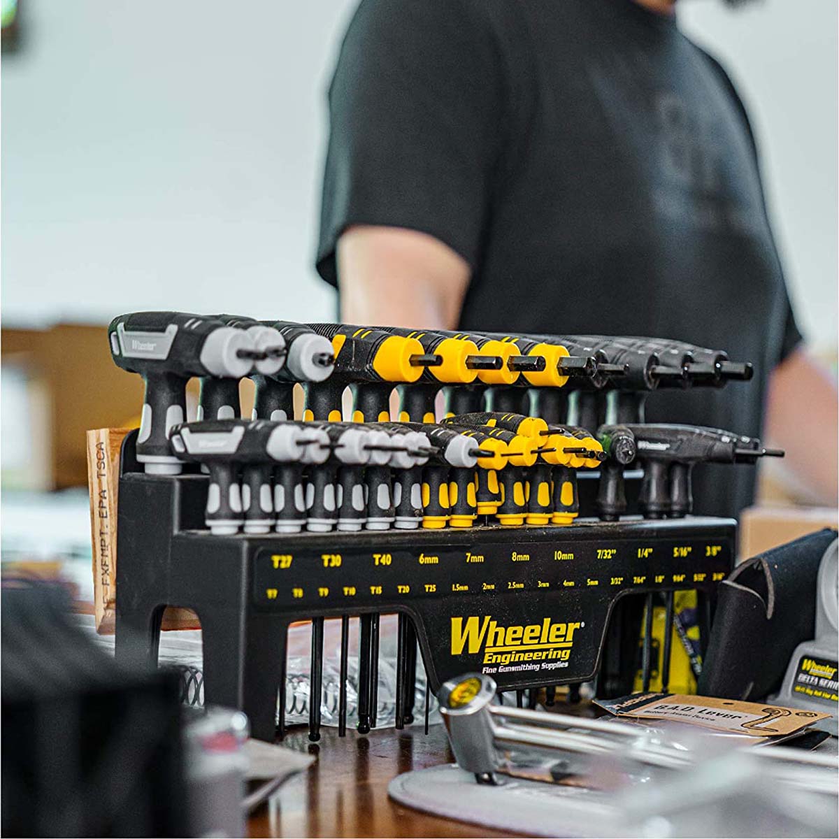 Wheeler 30 Piece SAE/Metric Hex and Torx P-Handle Set for Pistol Rifle Handgun Gunsmithing Rebuild and Maintenance, Black, Yellow, Gray