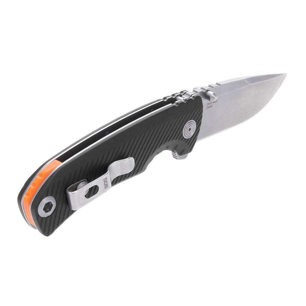 SOG Tellus ATK Outdoor Assisted Opening Frame Lock Folding Knife | Ambidextrous GRN Handle | CRYO 440C Stainless Steel Blade | Adjustable Belt Clip, Black/Blaze Orange