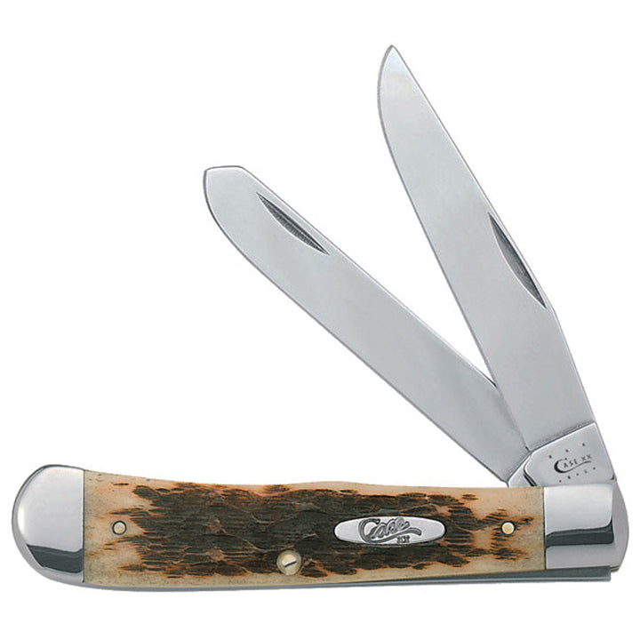 Case XX WR Pocket Knife Trapper With Genuine Bone Handle, Carbon Steel Blade(s), Length Closed: 4 1/8 Inches (Amber Bone)
