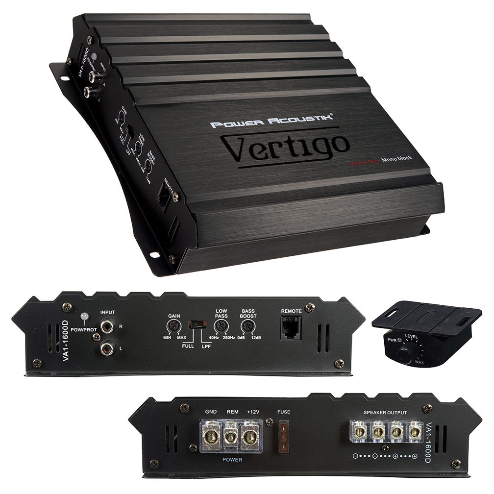 Power Acoustik VA1-1600D Vertigo Series 1,600-Watt Max Monoblock Class D Amplifier
