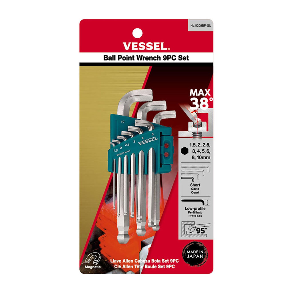 VESSEL Ball Point Hex L-Key Wrench Stubby (Short Type) 9PC. Set No.8209BP-SU 8209BPSU