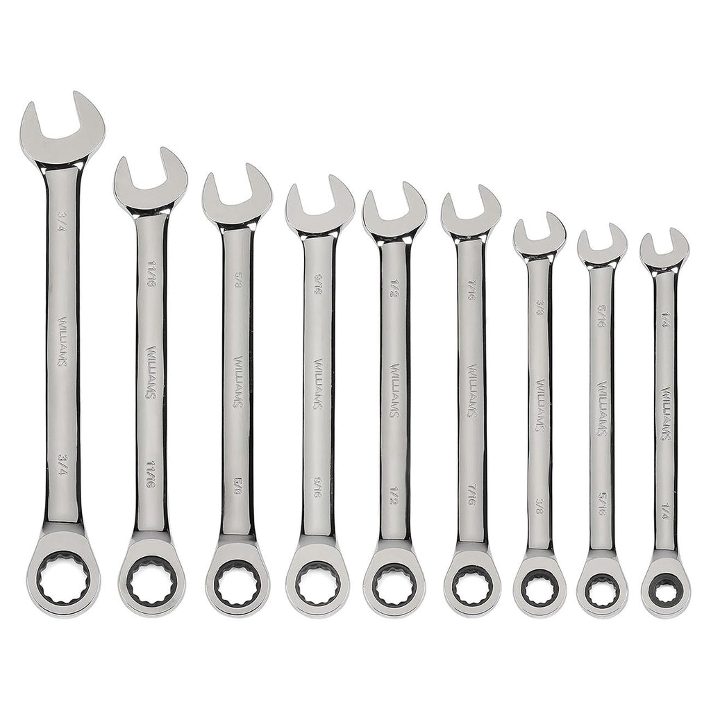 Williams WS-1120NRC Combo Ratcheting Wrench Set, 1/4 - 3/4-Inch, 9-Piece