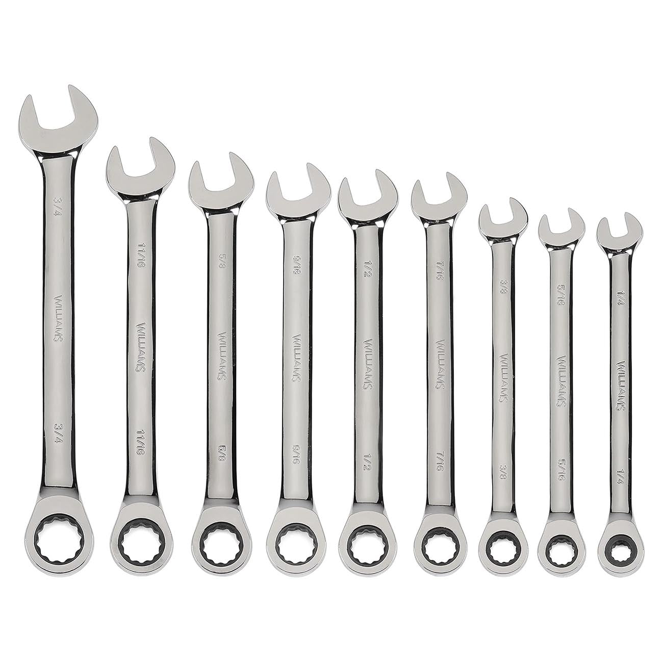 Williams WS-1120NRC Combo Ratcheting Wrench Set, 1/4 - 3/4-Inch, 9-Piece