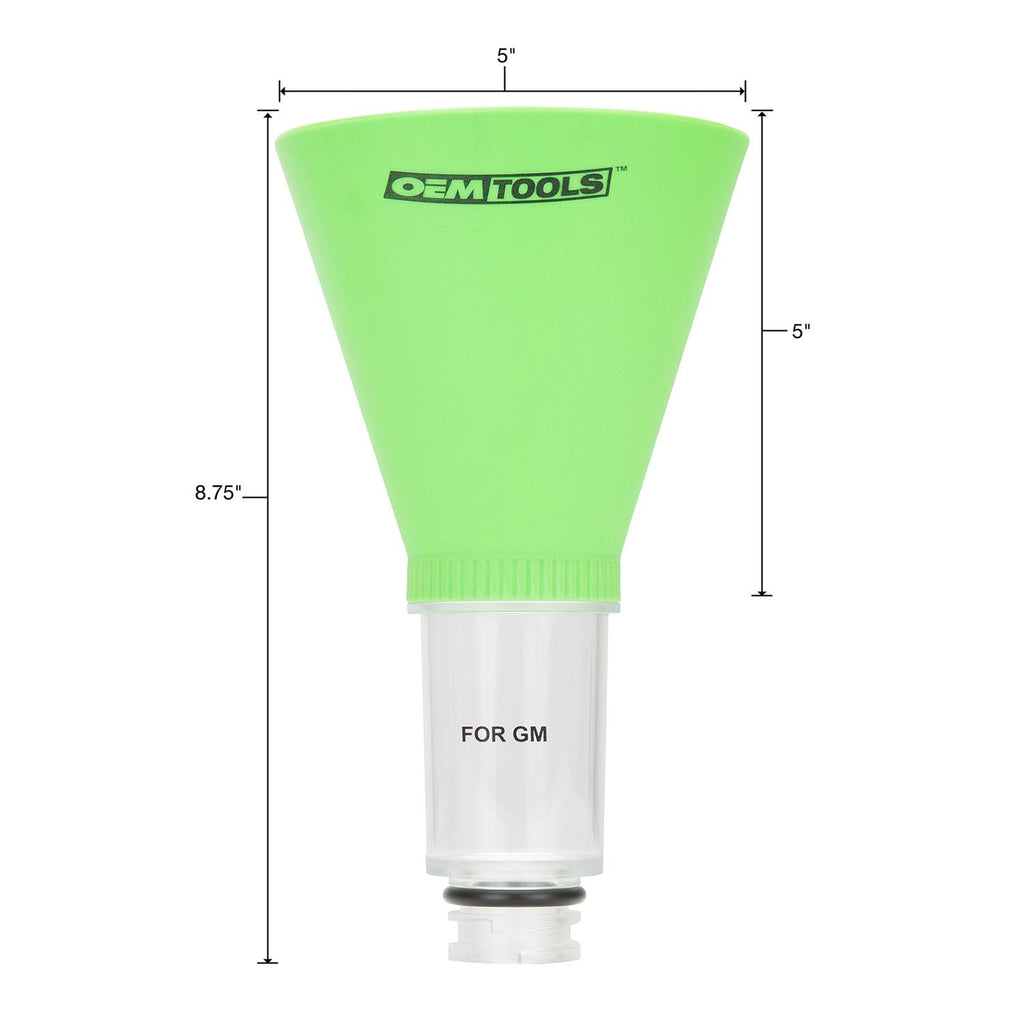 OEMTOOLS 87021 Direct Fit Oil Funnel, Threaded for GM, BMW, and More, No-Spill Automotive Funnel with Transparent Chamber and Wide Flow Passage