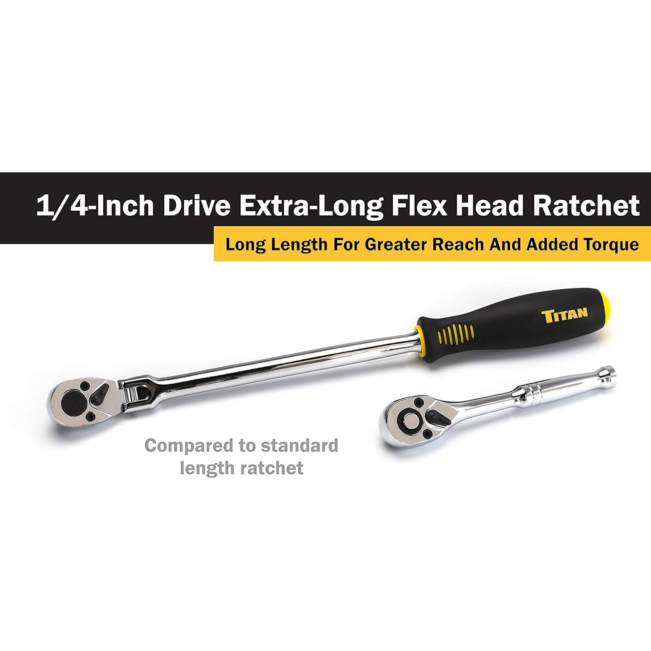 Titan 11300 1/4-Inch Drive x 12-Inch 36-Tooth Extra-Long Flex Head Ratchet