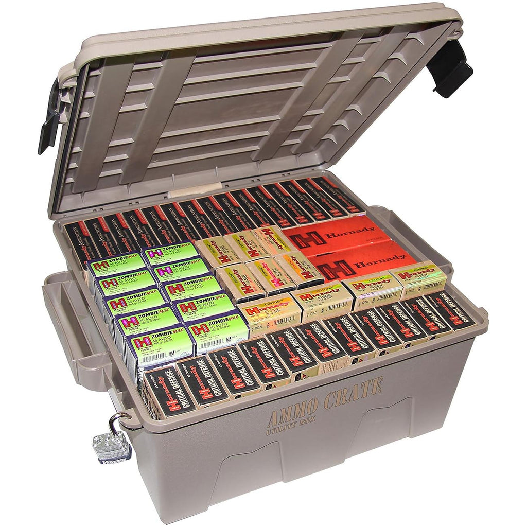 MTM ACR8-72 Ammo Crate Utility Box | Ammo, Survival or Hunting Gear Storage | O-Ring Seal for Water Resistant Dry Storage | Double Padlock tapped for Security | Carries 85lbs of Gear | Dark Earth