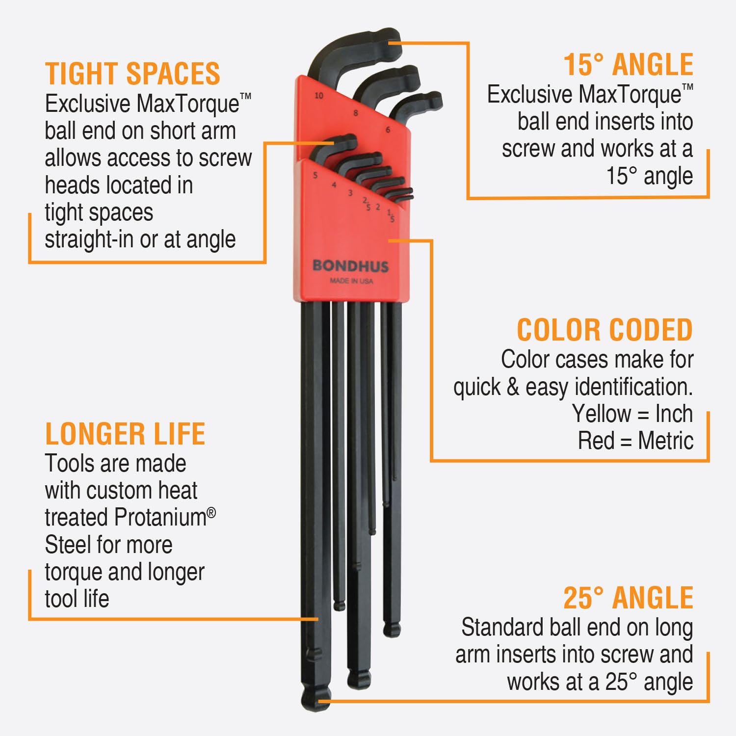 Bondhus 27098 Set of 22 Stubby Double Ball End L-Wrenches XL Double Pk